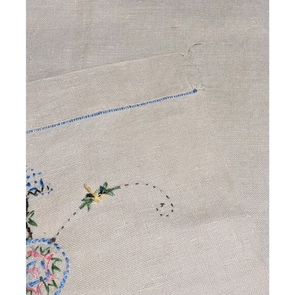 Vtg 1940s Irish Linen Guest Hand Towel Embroidered French Knot Floral Topiary - Picture 7 of 8